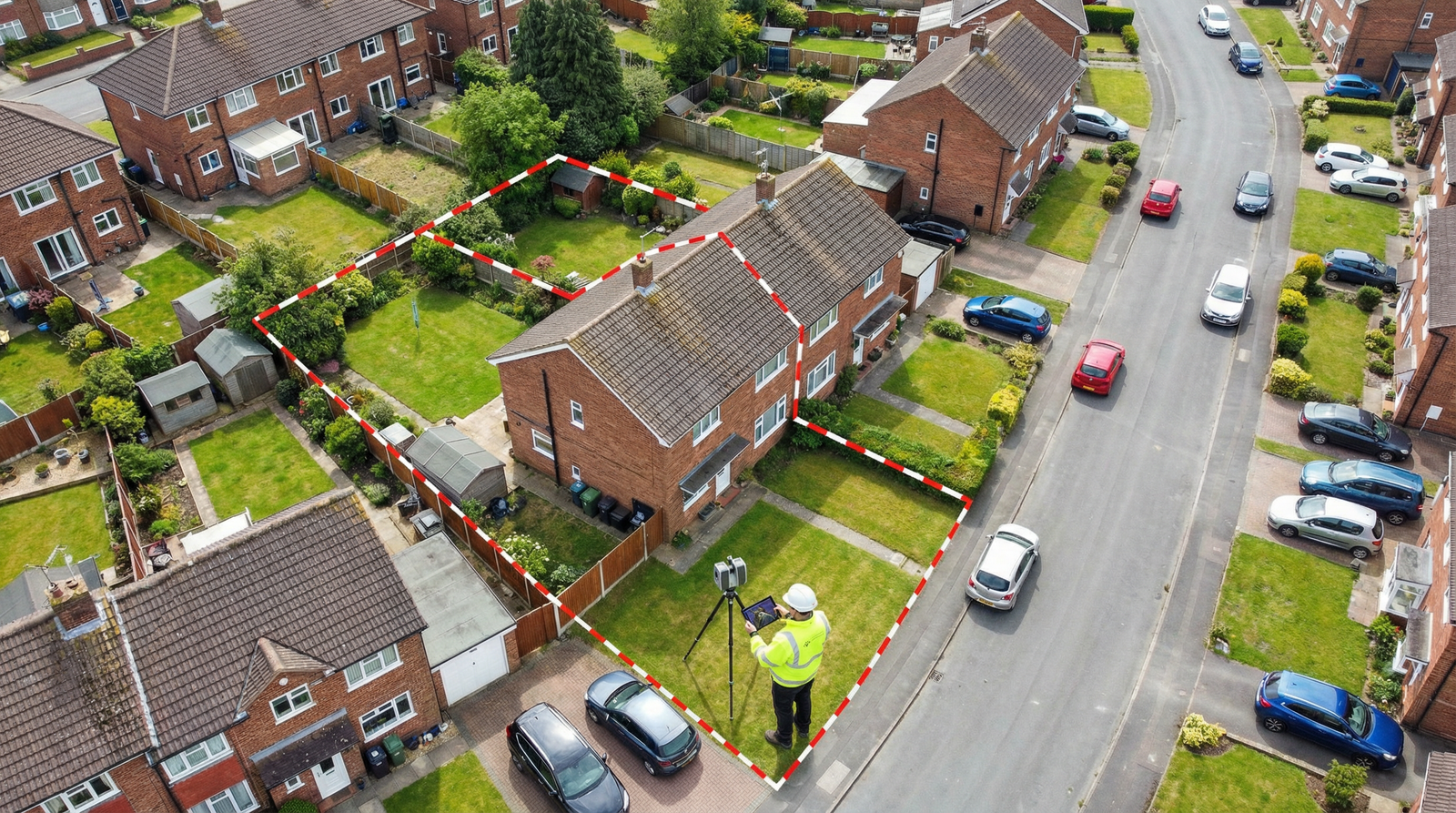 Aerial view of property survey with boundary measurements